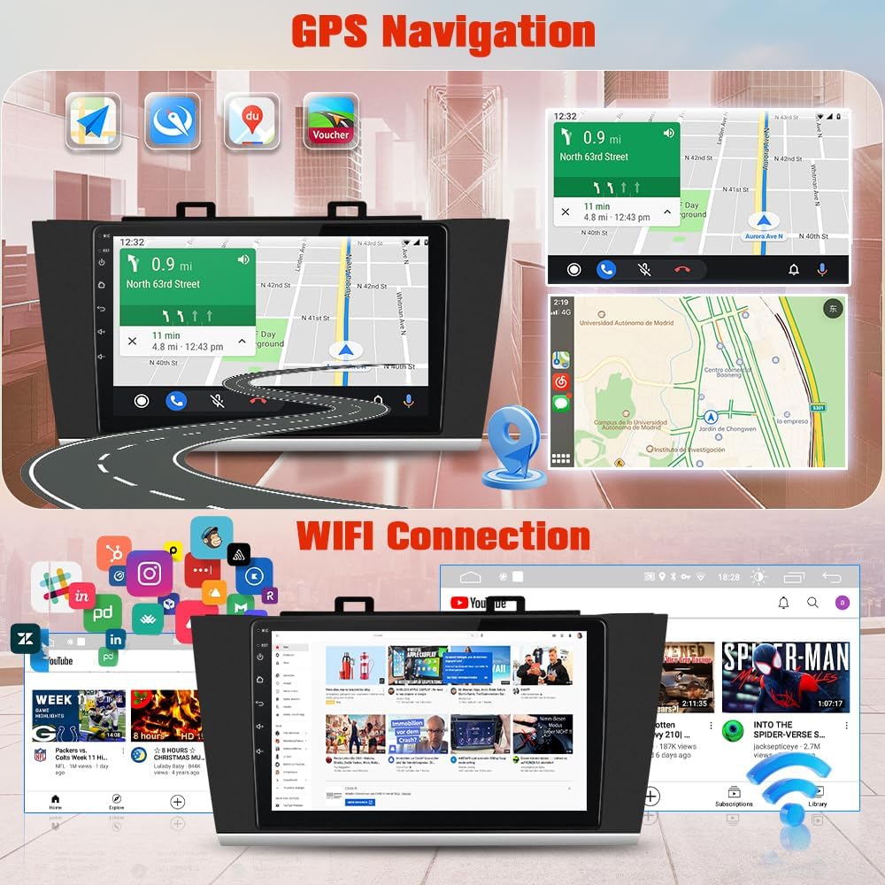 AWESAFE Car Stereo for Subaru Outback Legacy 2015 2016 2017 2018, Touchscreen Car Radio Wireless CarPlay Android Auto WiFi GPS Navigation AM/FM Radio SWC Backup Camera - 2GB+64GB