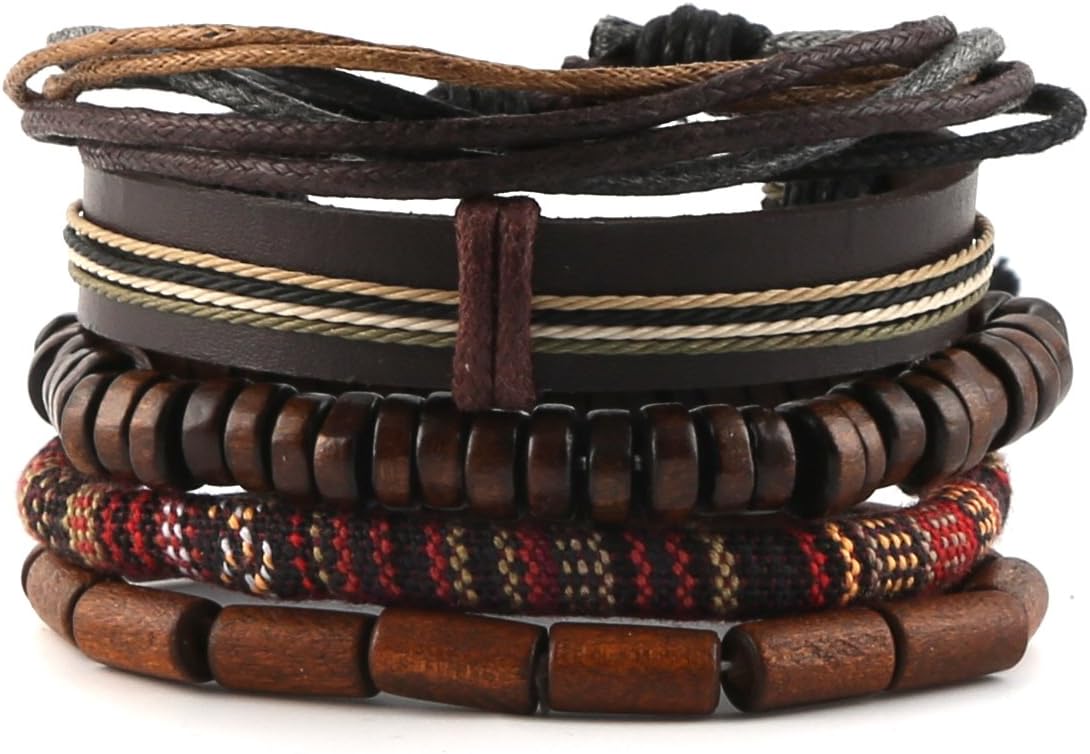 Wrap Bracelets Men Women, Hemp Cords Wood Beads Ethnic Tribal Bracelets, Leather Wristbands