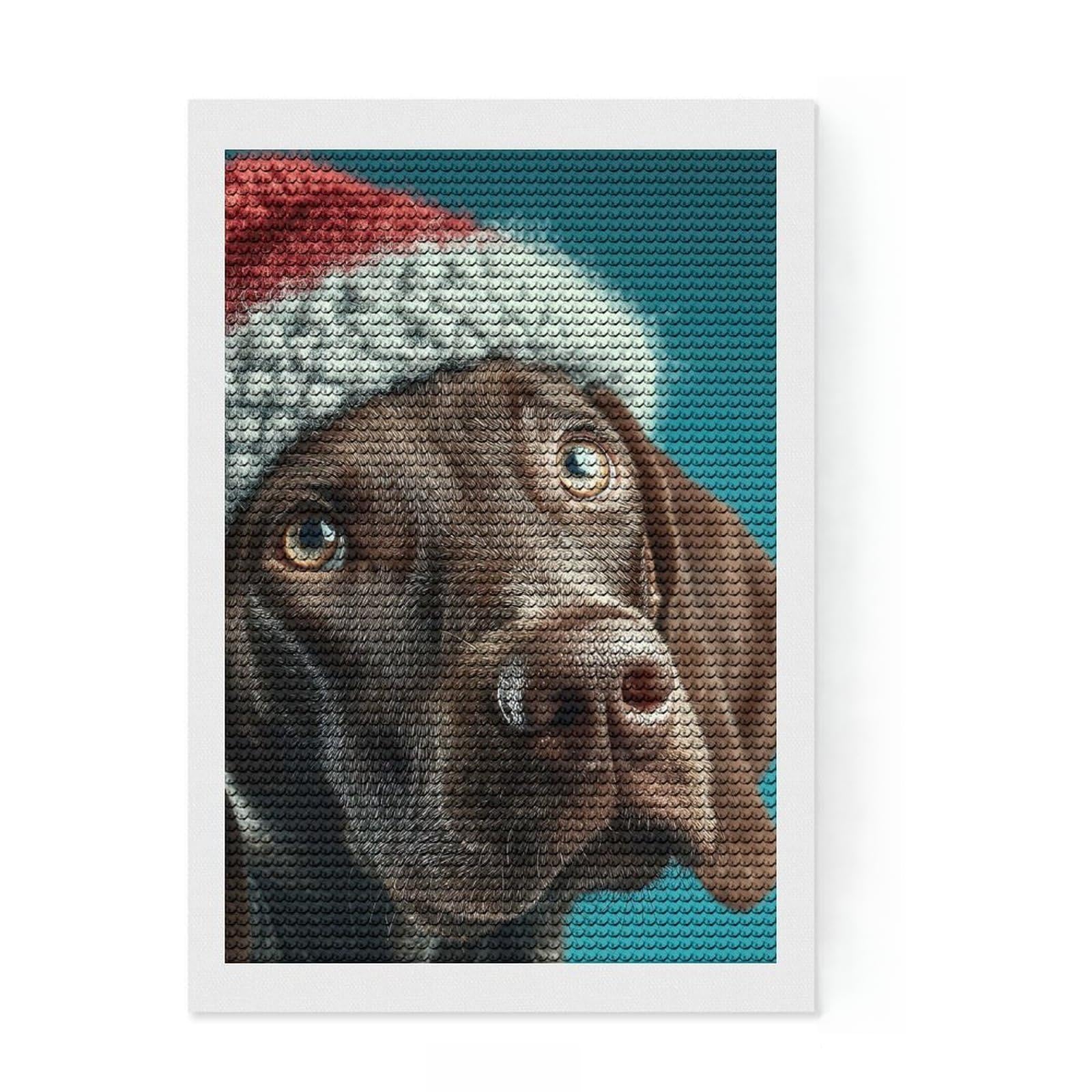 Junmoney Dog with Christmas Hat Portrait Round Drill Diamond Painting 8"x12", Stress Relief Craft, Aesthetic Room Decor, for Adults, Festive Craft Gift