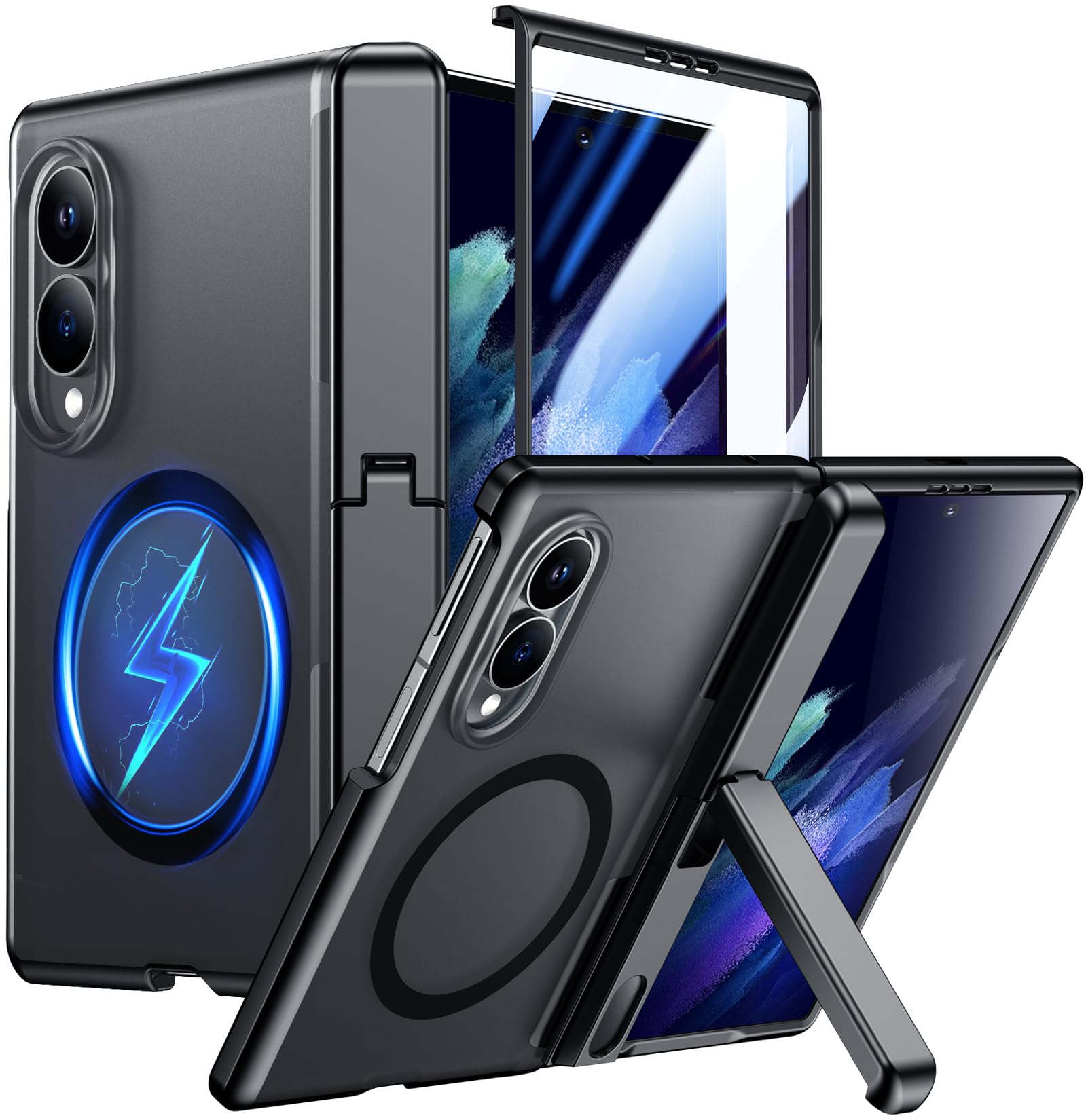 Temdan for Samsung Galaxy Z Fold 8 Case,[Compatible with MagSafe][Built-in HD Screen Protector & Kickstand][Hinge Protection] Translucent Matte Full-Body Shockproof Phone Case for Z Fold 8 Wide,Black