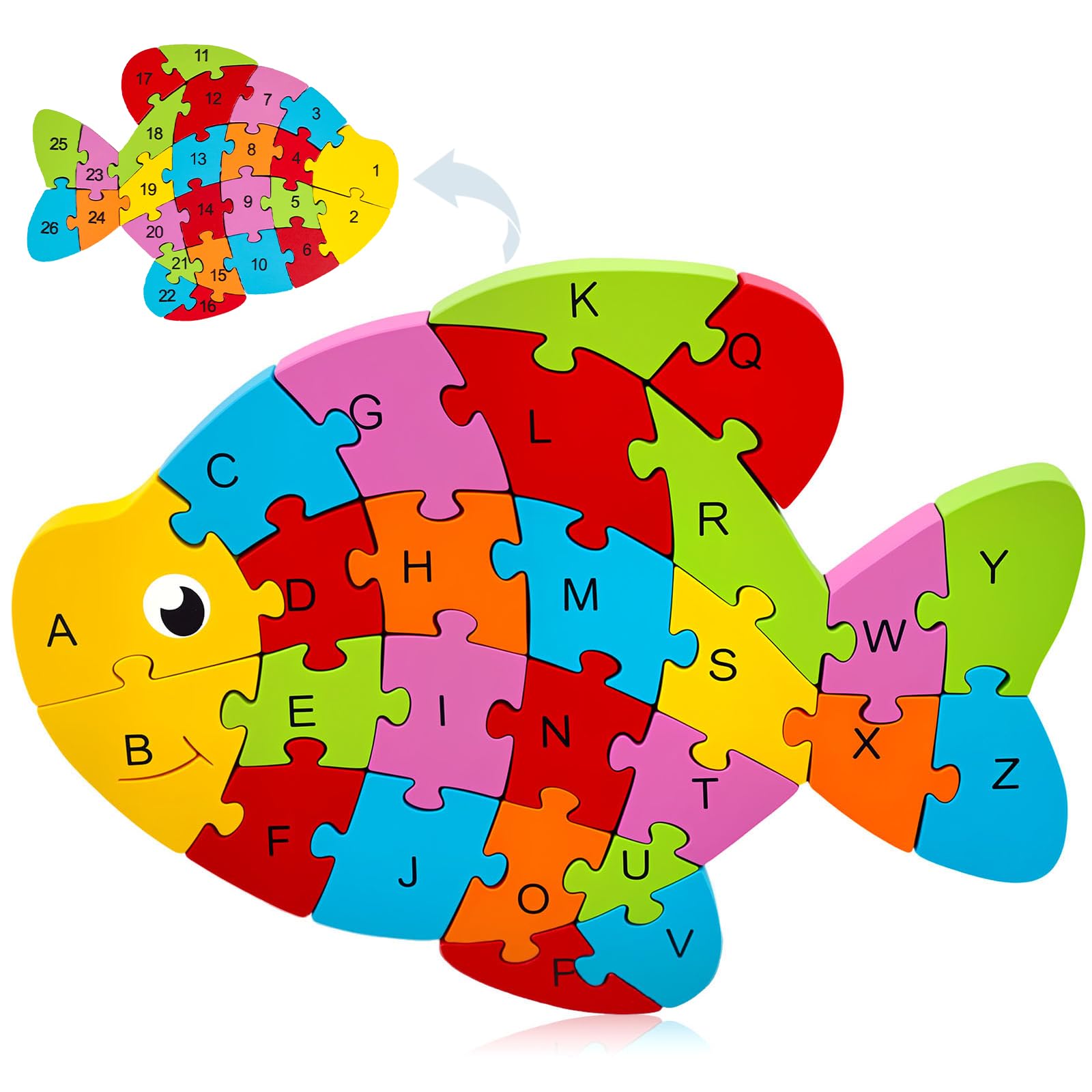 LovesTown Puzzle for Kids, Wooden, 3D Goldfish Shape