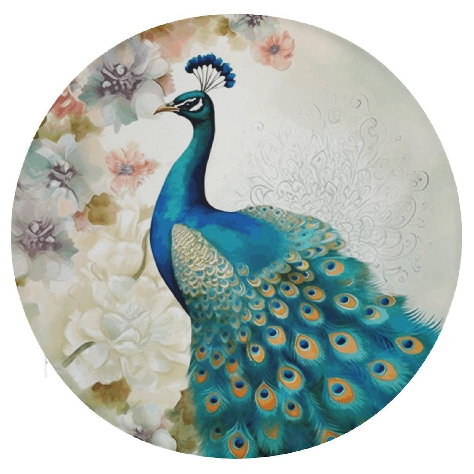 Wsoihfec Style Beautiful Peacock And Floral Seat Cushion Round Chair Pad