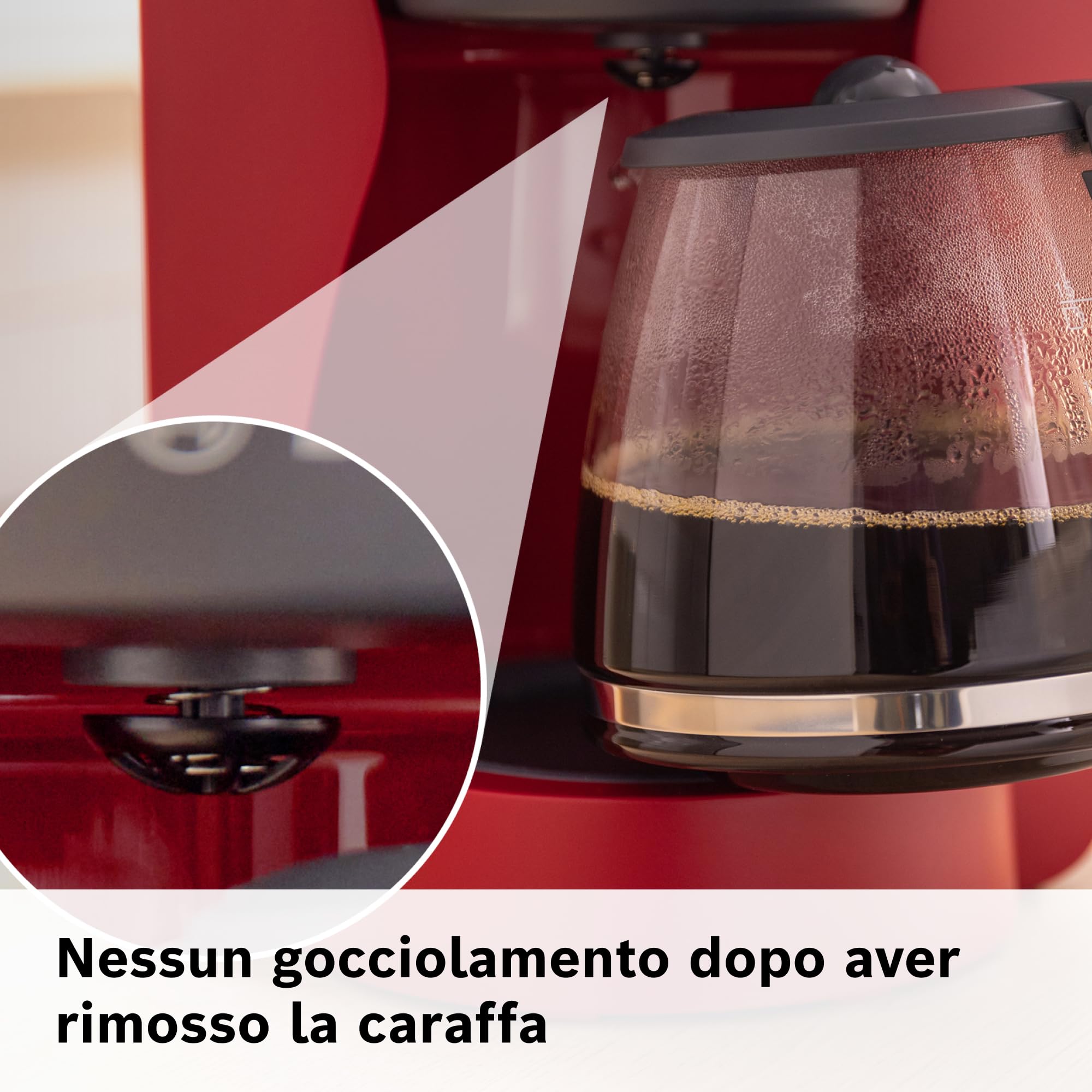 Bosch Macchina da Caffè Americano MyMoment TKA3M134, 1200 W, Capacità fino a 10 Tazze, Filtro Removibile, Caraffa in Vetro, Sistema Antigoccia, Serbatoio Rimovibile, Facile Decalcificazione, Rosso