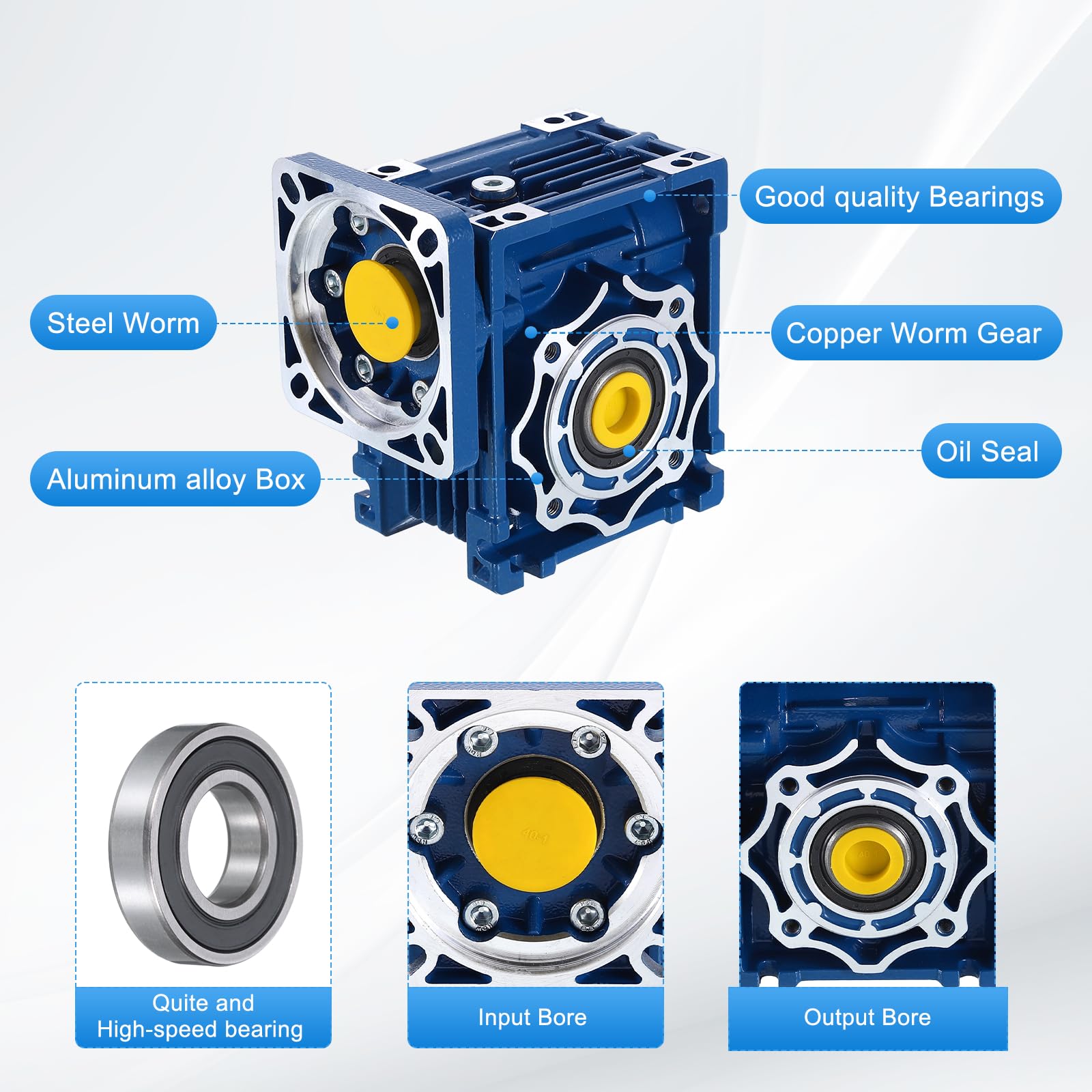 QUARKZMAN NMRV040 Schneckengetriebe Übersetzung 15:1 18mm Ausgangswelle Hochdrehmoment Schneckengetriebe Drehzahlminderer Für Nema34 Servomotor/Nema34 Schrittmotor Blau