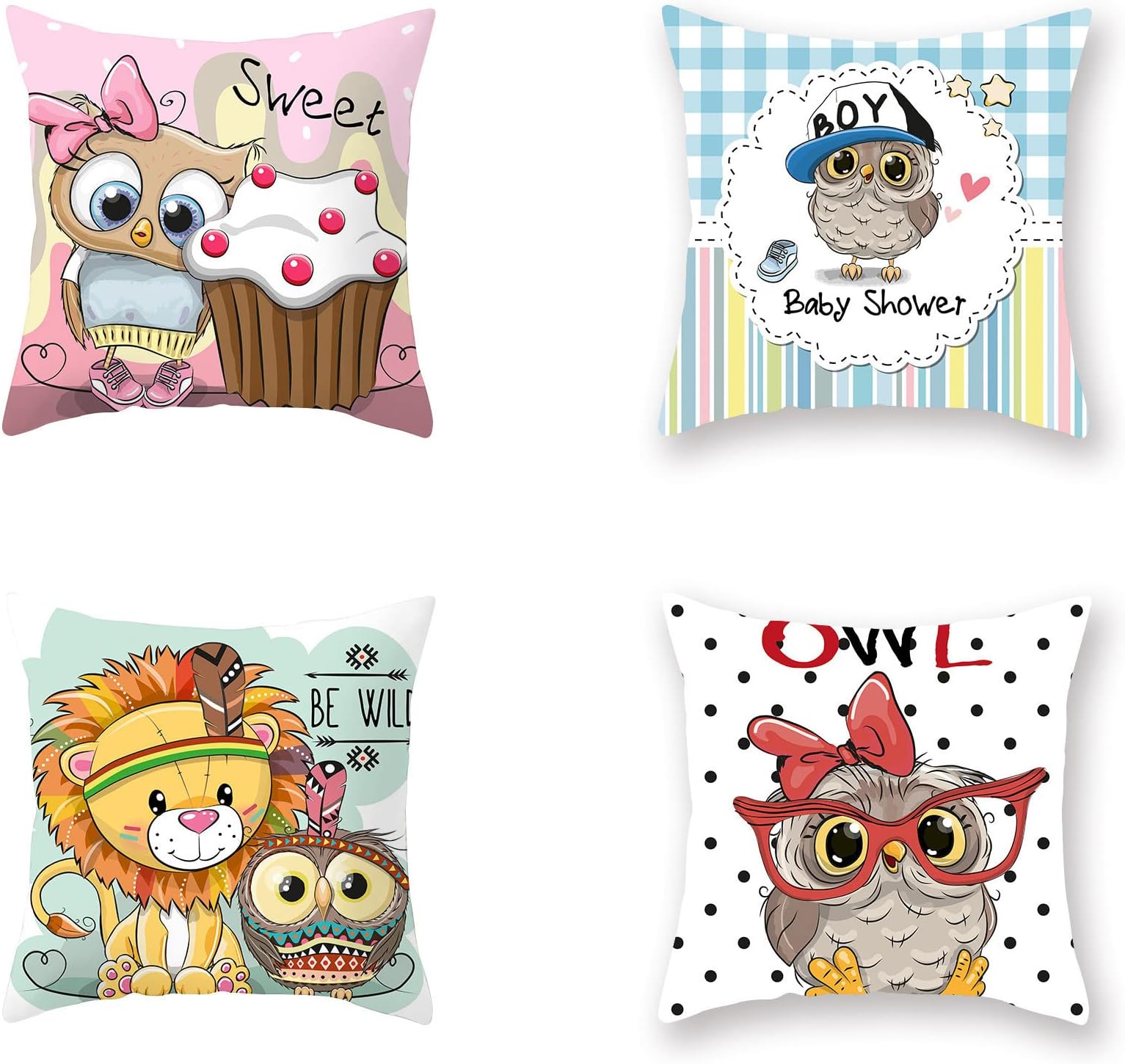 LZCW Cartoon anime Animals person new pillow new year decoration car decoration bedroom pillowcase 4-piece set (O,45x45cm)