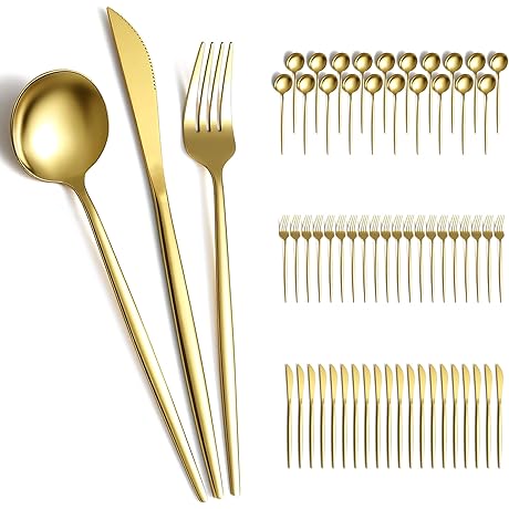 Evanda Gold Silverware Set with 60 Pieces for 20 People