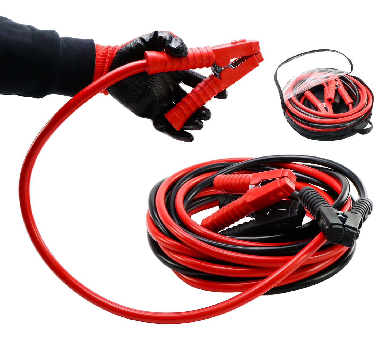 Câbles de démarrage de calibre 2/0, 7,6 m, 5000 A, câble de démarrage robuste pour voiture, camionnette, camion, câbles de démarrage automobile pour démarrage de batteries mortes et faibles, transfère