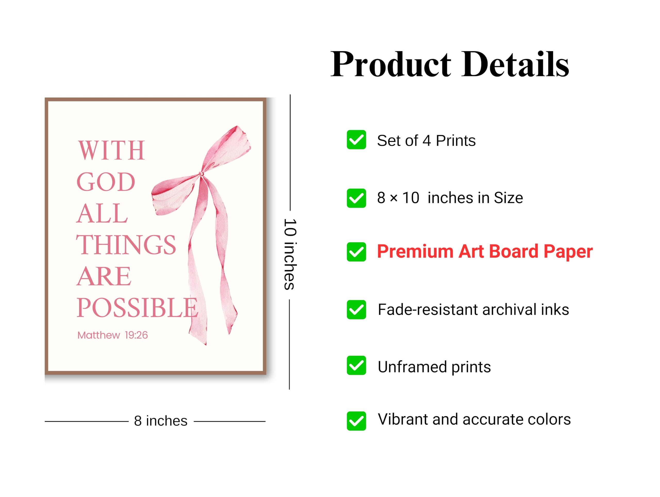 Coquette Pink Wall Art Set - 4 Prints FREE SHIPPING -3