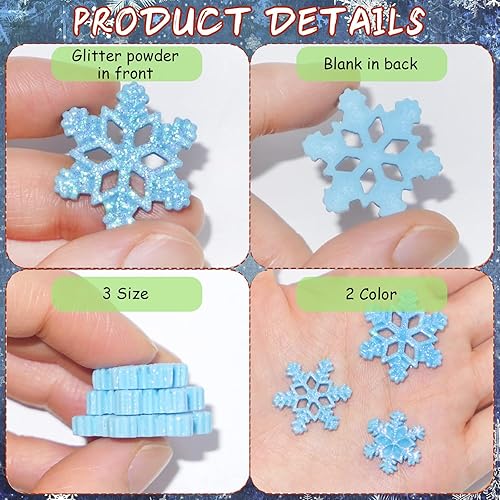 Miniatura 4 de 80 piezas de mini copo de nieve para manualidades, adornos de Navidad de resina blanca con purpurina pequeña, botones en forma de nieve, decoración