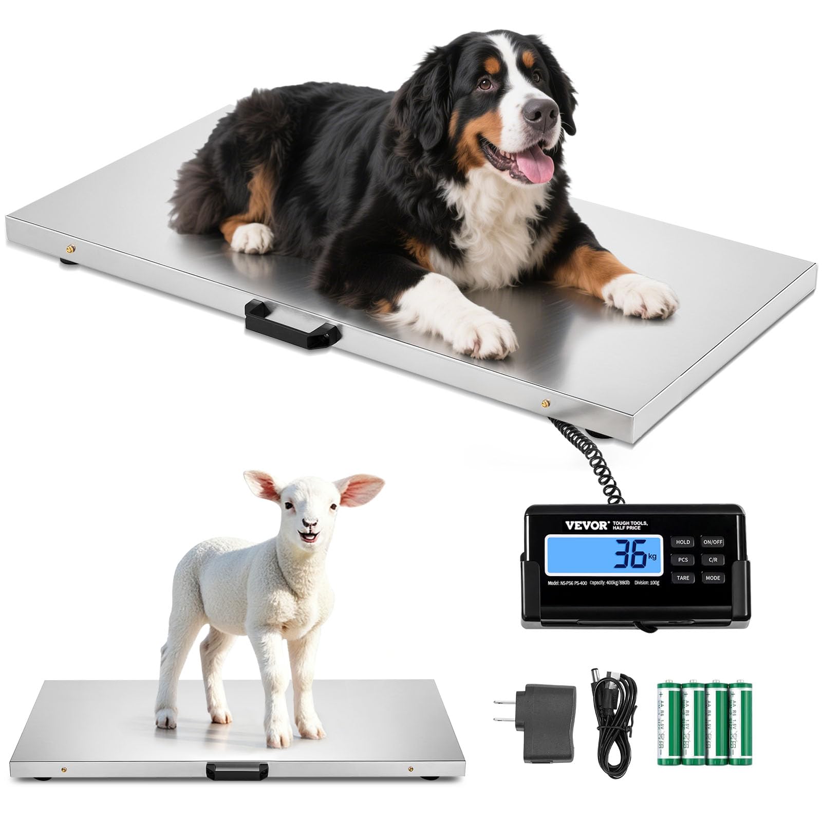 VEVOR 880Lbs x 0 2Lbs Livestock Scale Shipping Scales Large Platform 40 6x20 9Inch Stainless Steel Vet Scale