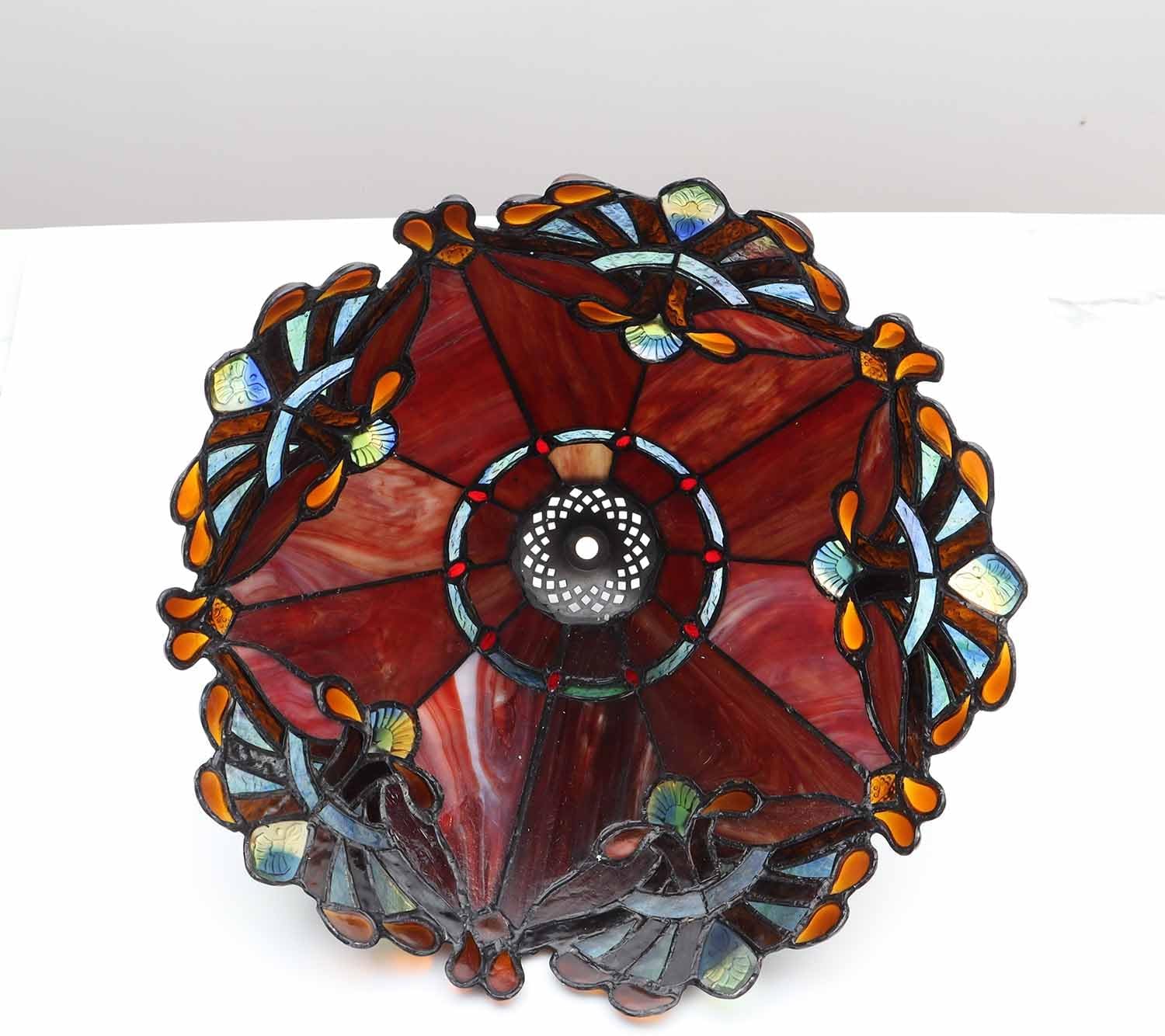 Bieye S10021 Tiffany Style Stained Glass Baroque Lampshade (13-inch Wide Red)