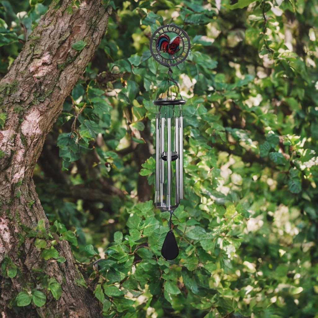 ICE ARMOR 23" Long Rooster Wood Top Wind Chime Statue Sculpture Ornament Decoration Home/Room Decor and Gift Ideas for Housewarming, Holidays and Birthdays Great Collectible Addition