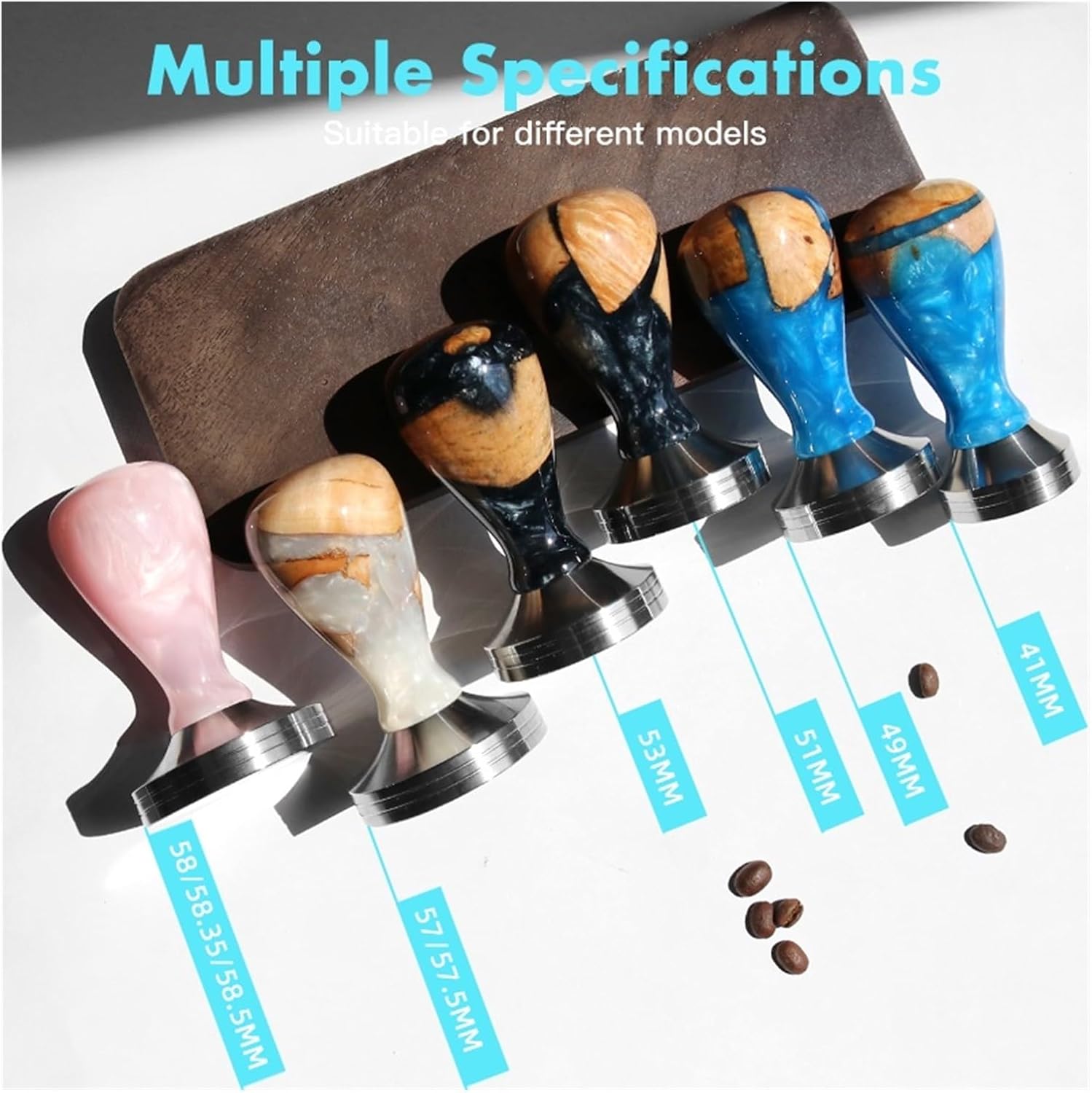 Coffee Tamper 41mm 49mm 51mm 53mm 57mm 57.5mm 58mm 58.5mm Stainless Steel Base, Compatible For Delonghi,Compatible For Breville, Accessories Barista Tools(51mm,Pink Tamper)
