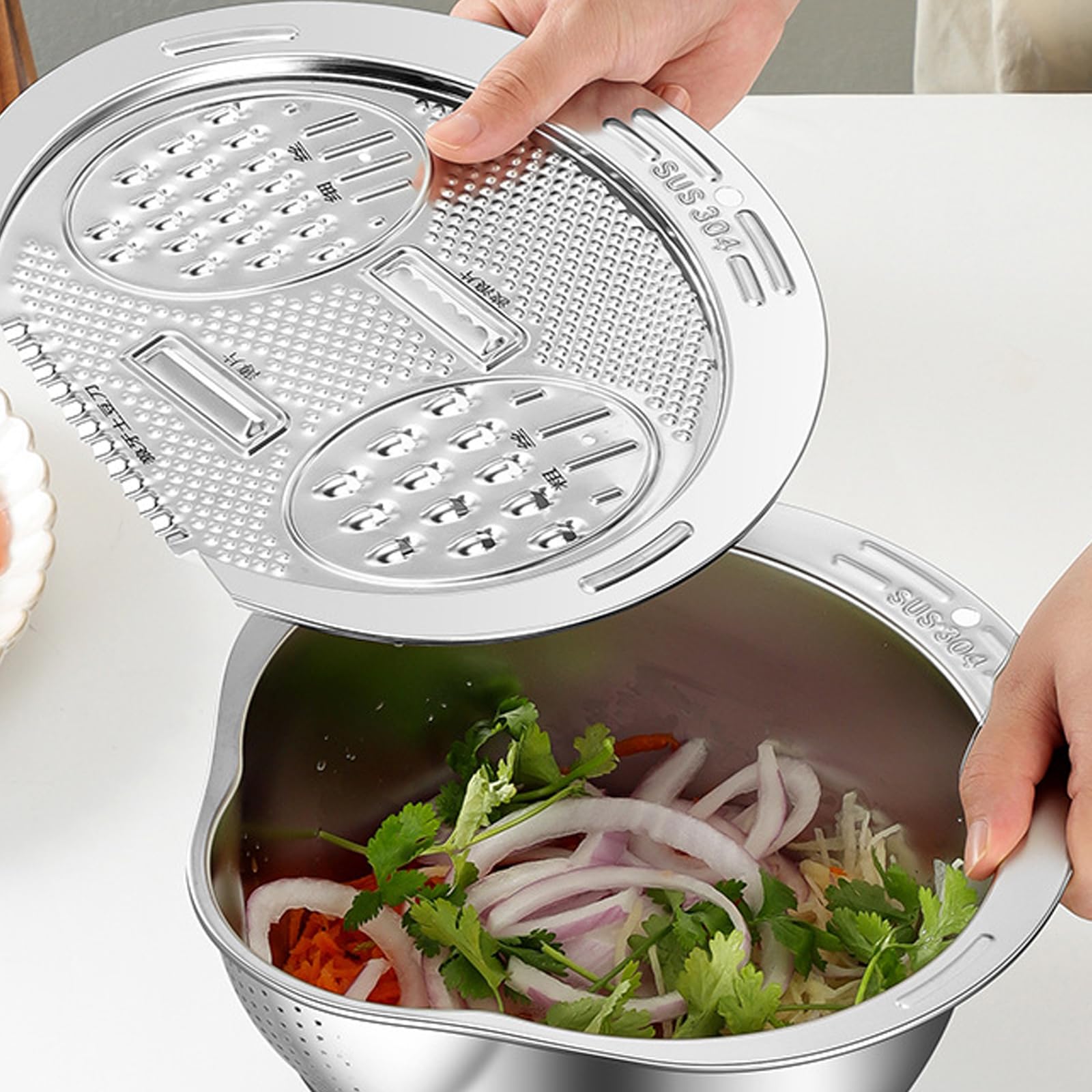 Küchensieb-Set aus rostfreiem Stahl, Reis-Waschschüssel, Reissieb, Obst- und Gemüsesieb, Küchenwerkzeug, rostfreier Stahl, abgestufte Töpfe, Salatschüssel