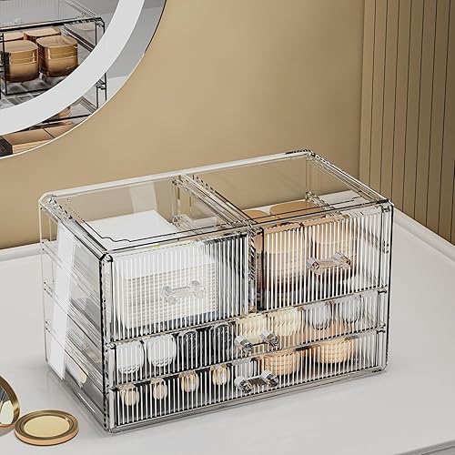 Miniatura 9 de ZHIAI Organizador de maquillaje a rayas para tocador, organiza tus artículos esenciales de belleza con organizadores de maquillaje y almacenamiento,