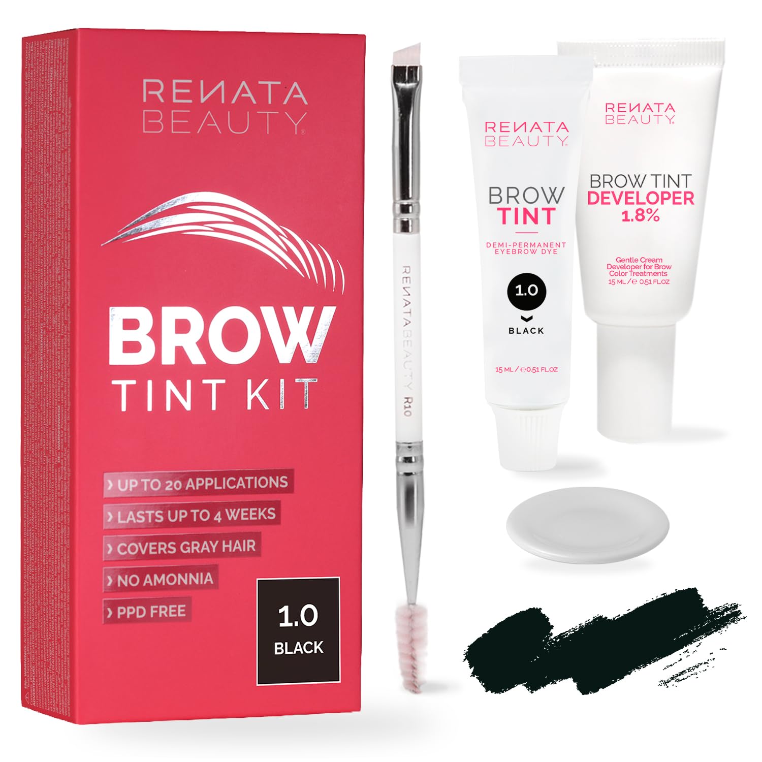 Renata Beauty Set mit Augenbrauenfarbe - Farbe für Augenbrauen - 3-in-1 Färbeset: Farbe, Oxidationscreme, Stylingbürste - Langanhaltend - bis zu 30 x Färben