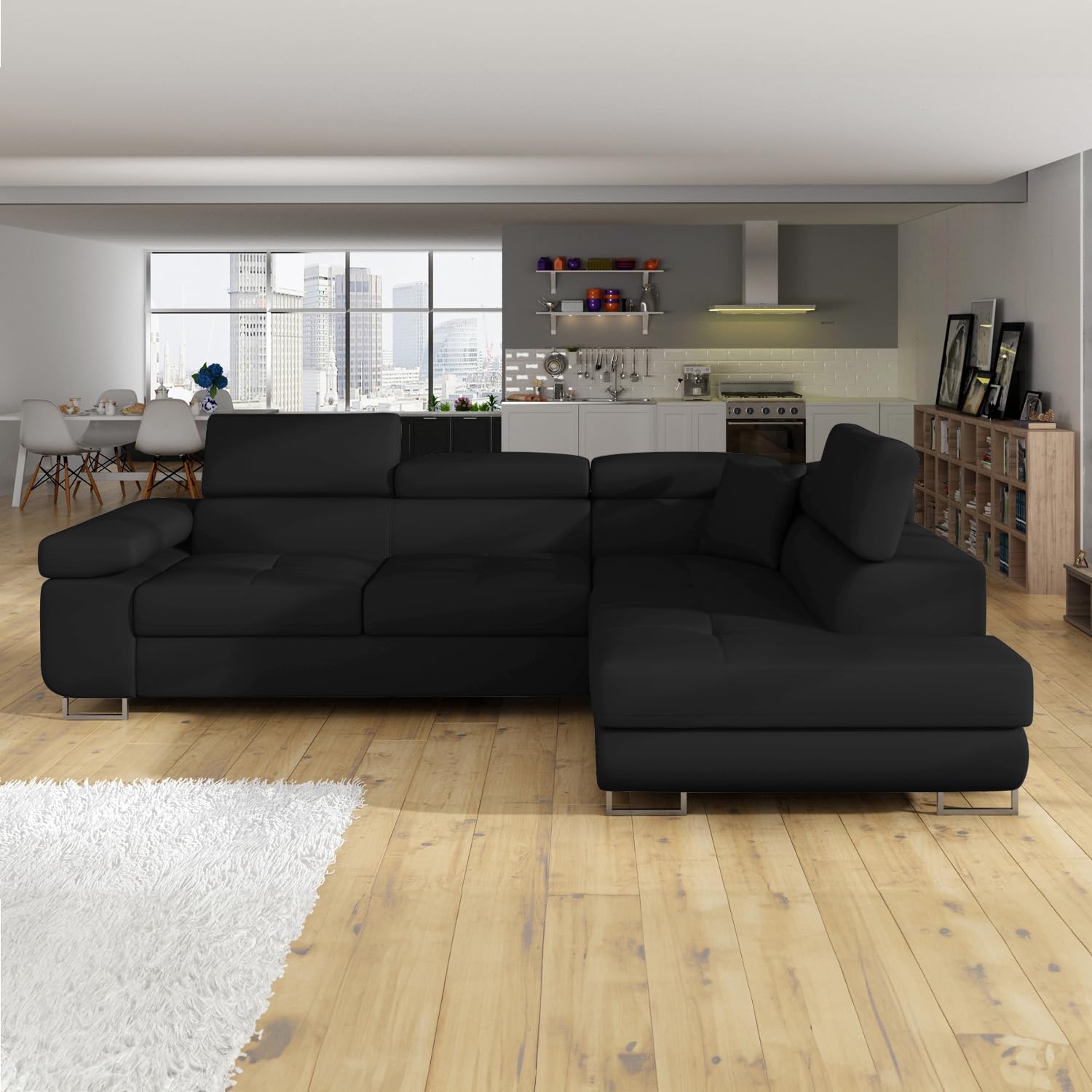INTENSE DECO Canapé d'angle Droit Convertible Marius Noir