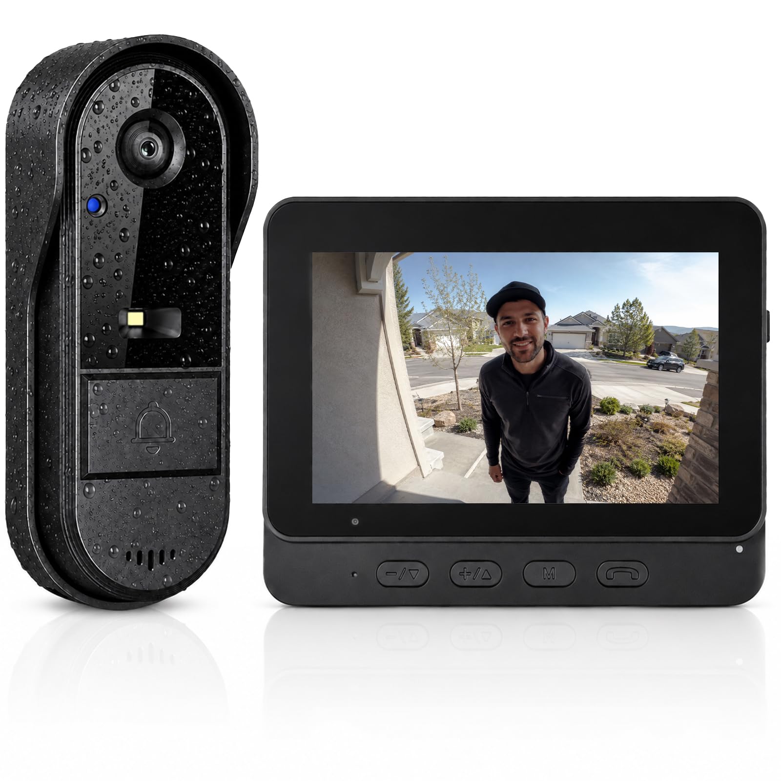 Videoportero Inalámbrico con Pantalla 4,3" Sin WiFi ni App, Timbre con Cámara Exterior IP65 Impermeable para Exterior, Monitor Interior, 135° Gran Angular, Audio Bidireccional y Visión Nocturna