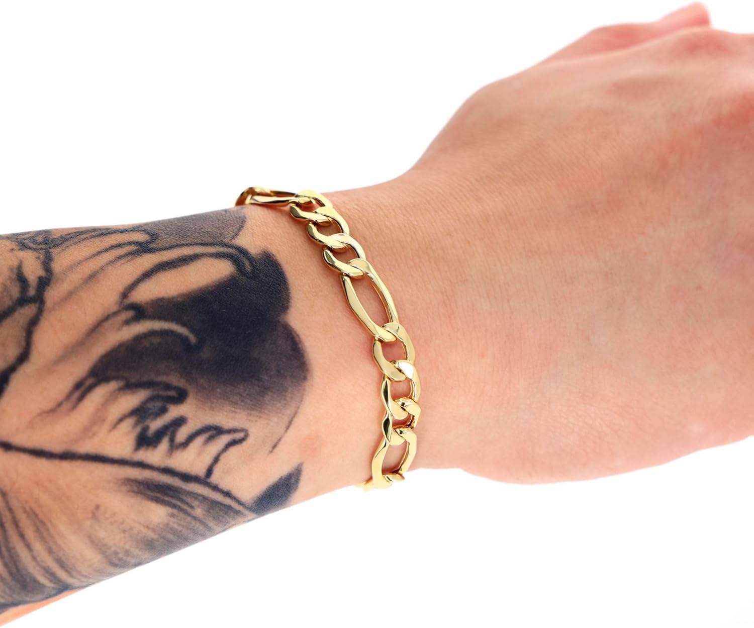 Nuragold 10K Real Yellow Gold Figaro Link Chain Bracelet 7"-9" (2mm-9mm) Italian Jewelry for Men & Women