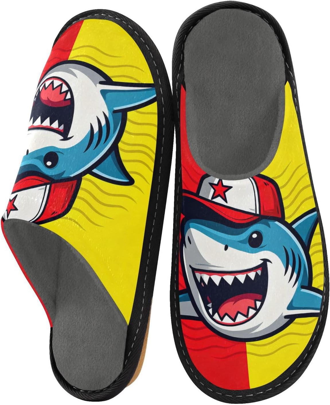 Cartoon Funny Shark Red Yellow Women's Slippers Memory Foam Ladies House Shoes for indoor outdoor image 4