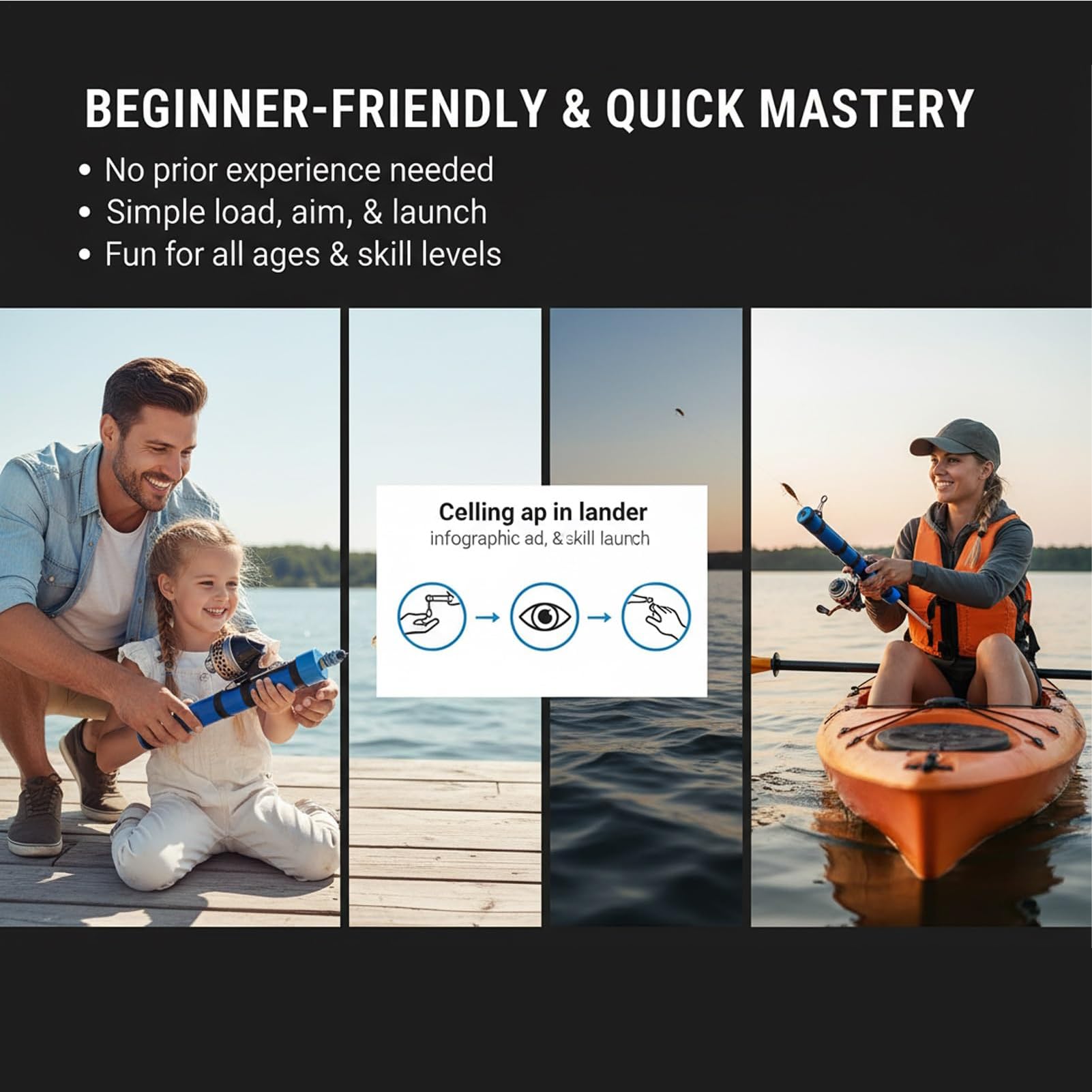 Canna da pesca | Slingshot Design Compact Fish Tool con mulinello, portatile Catapulta Lure Fishing Tools | per spigola, trota, acqua salata, acqua dolce, riva, fiume, stagno, lago