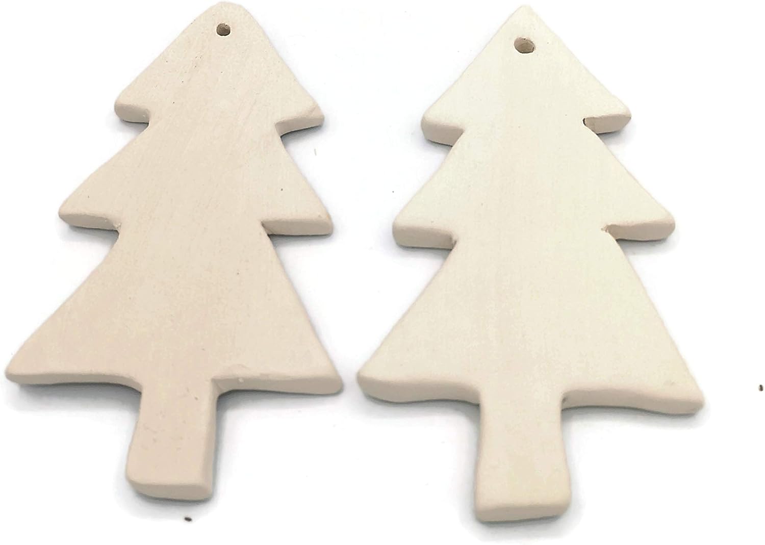 Blank Ceramic Christmas Tree to Paint, DIY Hanging Ornaments Bisque Set of 2