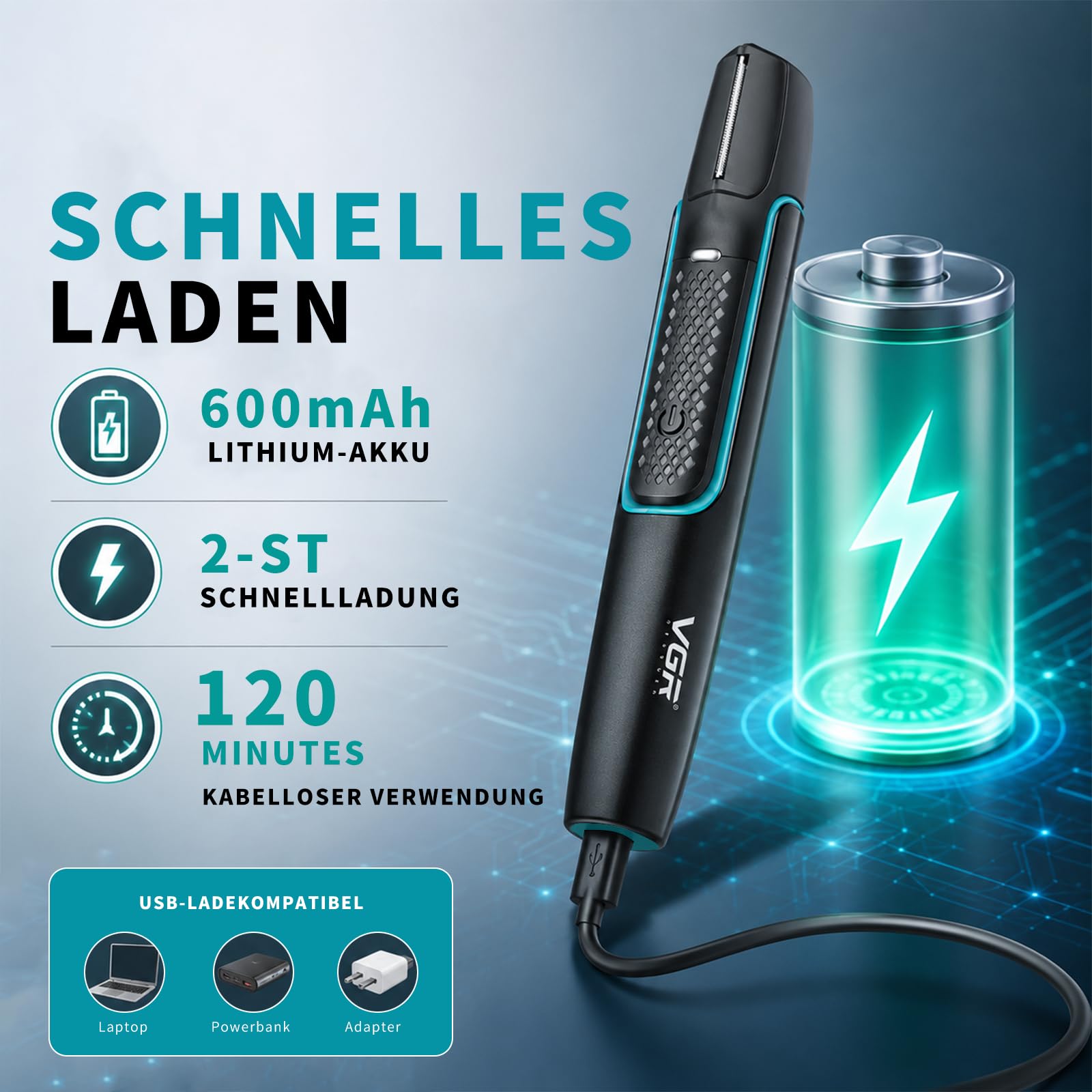 VGR 602 Kabelloser Körperrasierer Herren Mit V-Förmiger Schneidkopf, Body Groomer Men Mit Verlängerungsstangen-Design, Grooming Trimmer For Men Mit 4 Aufsätze, IPX6 Wasserdicht, USB-Ladefunktion