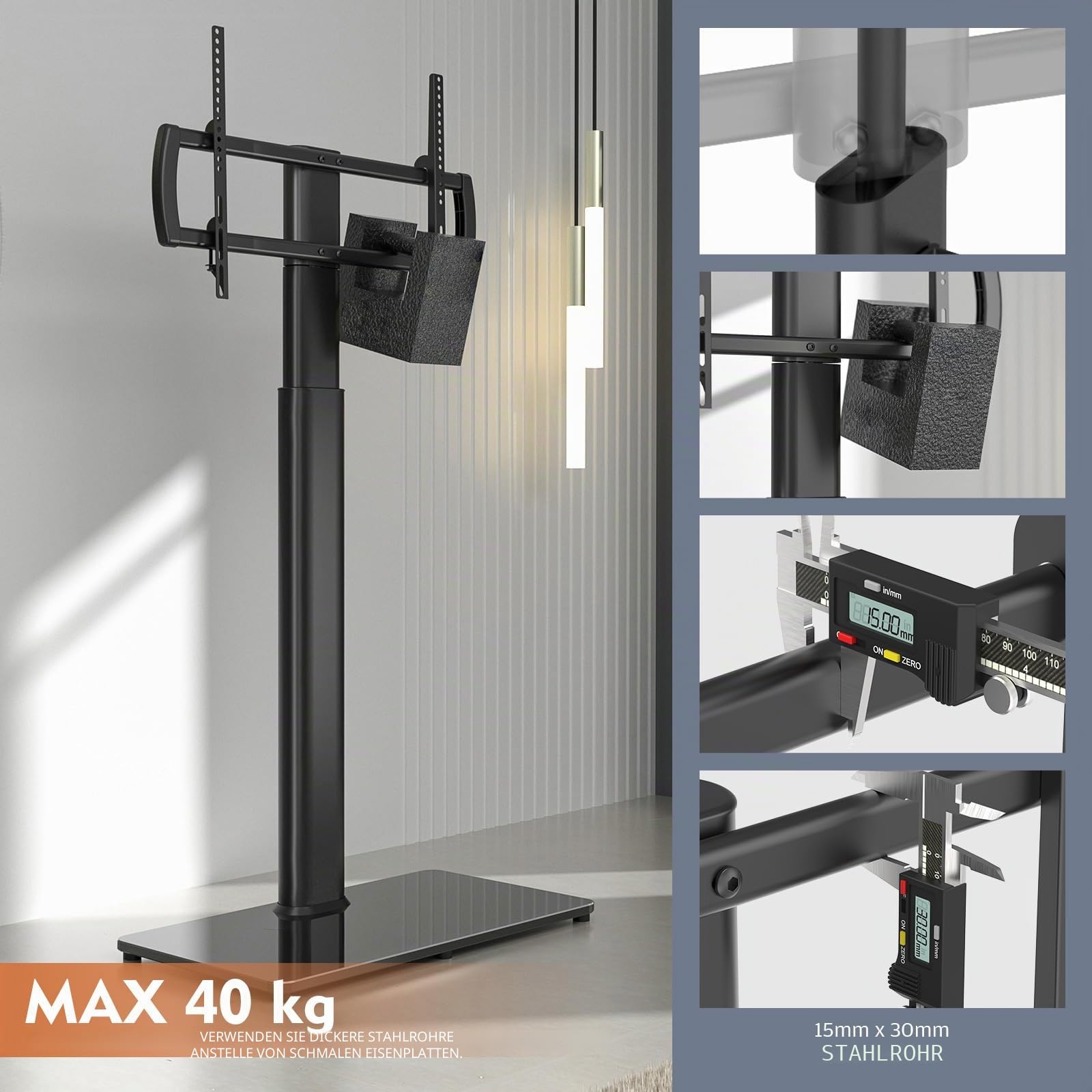 Universal TV Ständer, Fernseher Ständer für 27 bis 65 Zoll LCD, LED OLED TVs, 80 Grad Schwenkbar TV Standfuss für Ecken, Schlafzimmer, bis 40 kg HT1002B
