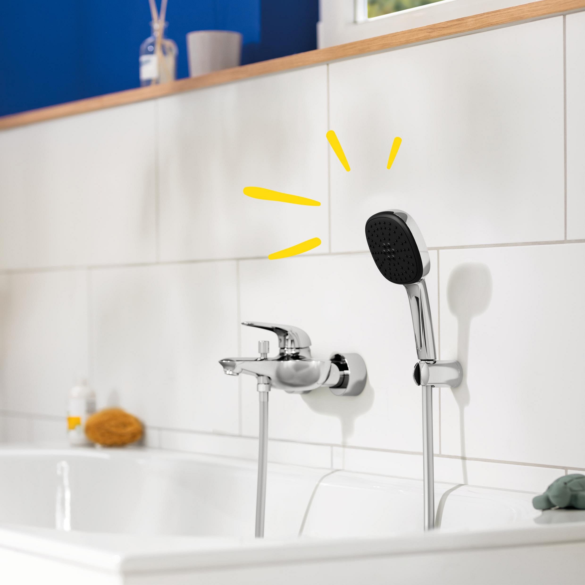 GROHE Vitalio Comfort 110 zestaw uchwytów ściennych (oszczędność wody, słuchawka prysznicowa, 2 rodzaje strumienia, wąż prysznicowy 1.750, uchwyt prysznicowy, wiercenie lub klejenie), chrom, 26399001
