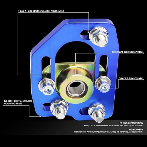 Miniatura 2 de DNA MOTORING CBK-PLT-FM90-BL Placas de camberruedas delanteras azules para Ford Mustang 90-93
