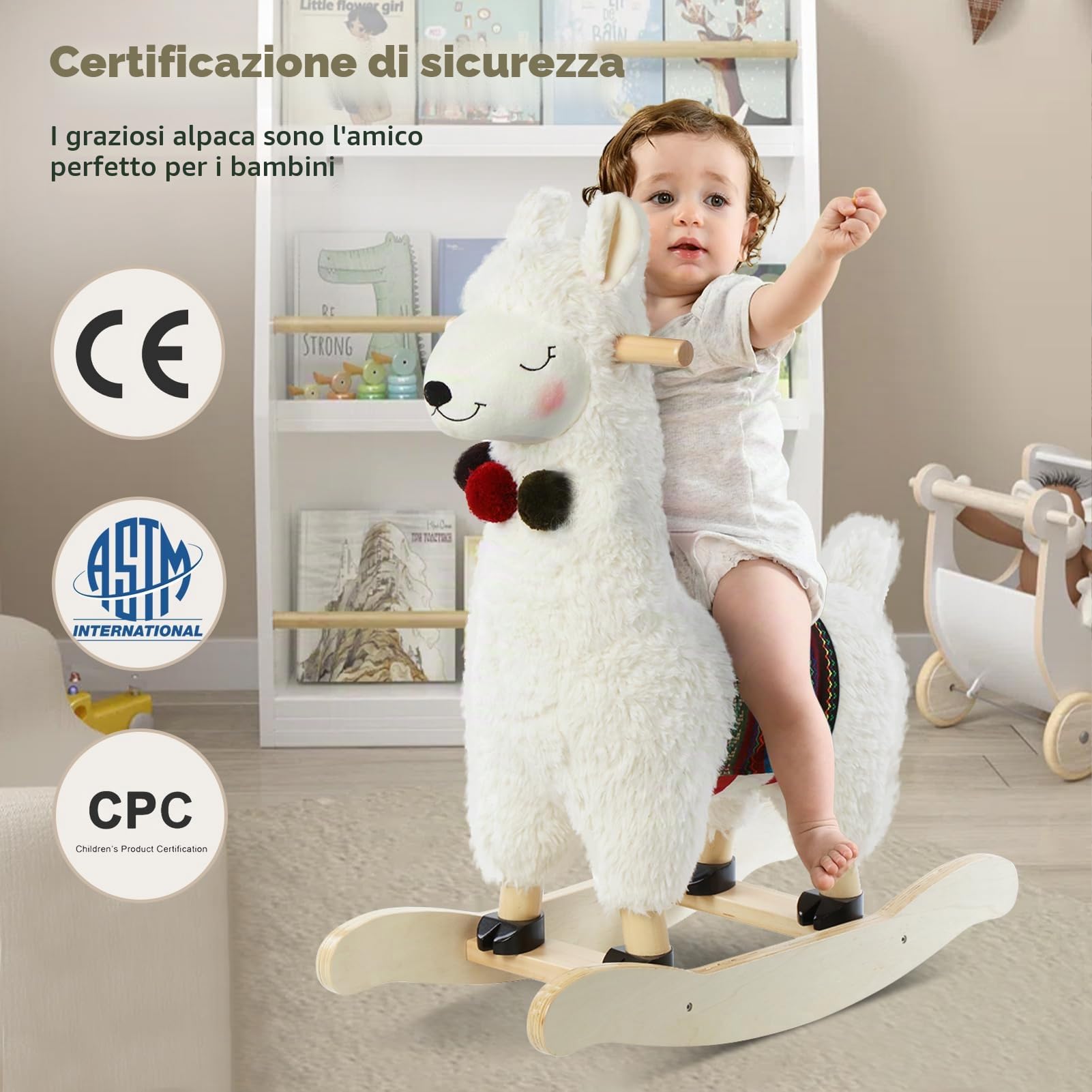 labebe Peluche a Dondolo da Bambino, Giocattolo a Dondolo di Animale farcito, Rocker di Alpaca