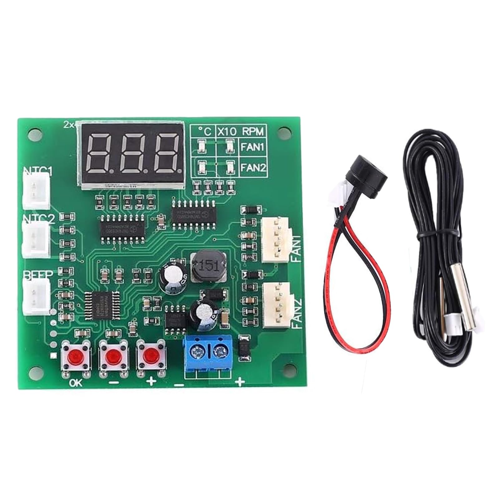 2-kanałowy 4-przewodowy moduł sterownika PWM DC 12 V24V48 V drut regulator temperatury wentylatora | Regulator temperatury, regulator prędkości obrotowej, do wentylatora komputera/alarmu