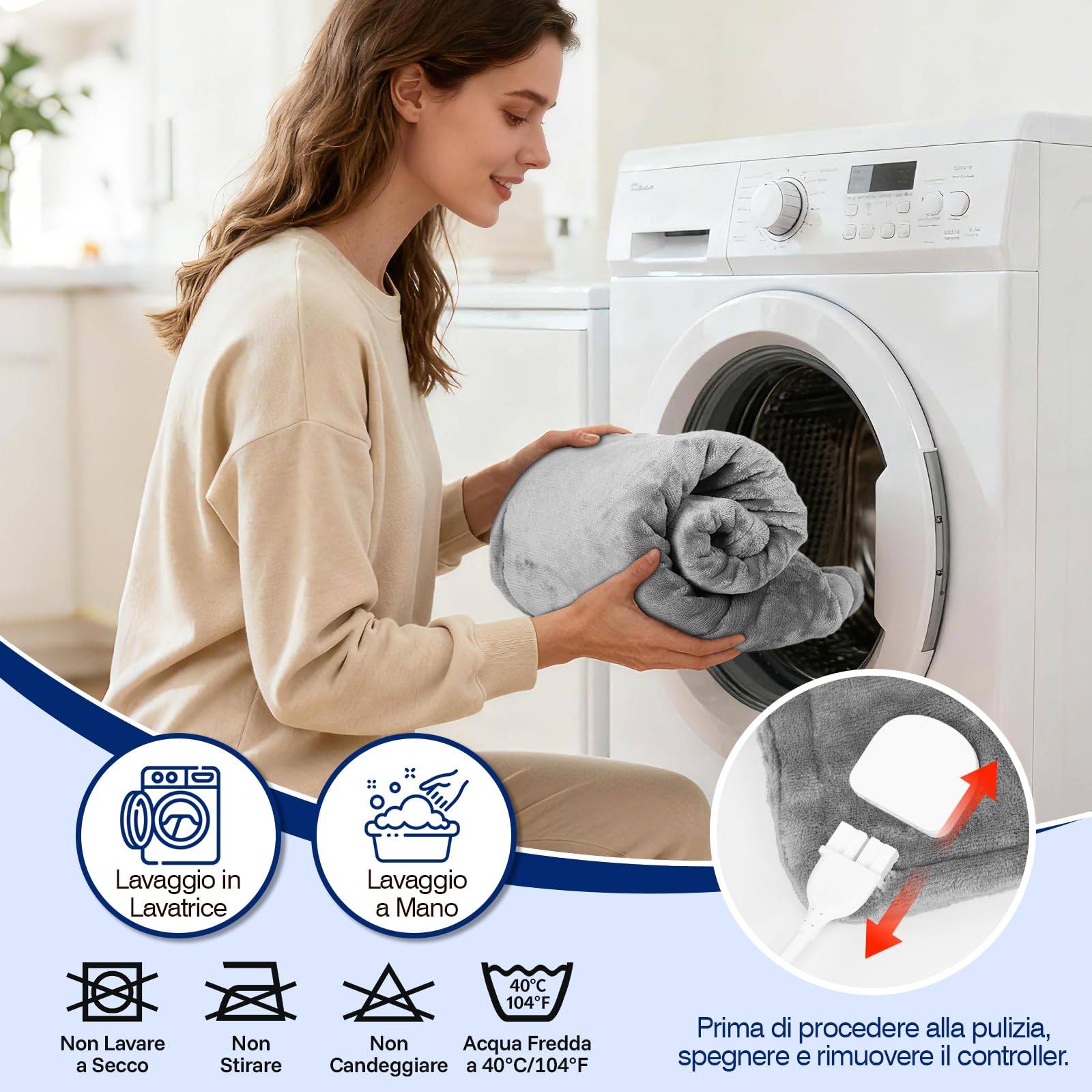 Termoforo Elettrico Cervicale e Spalle 60x100cm, 9 livelli di Riscaldamento, 4 Timer, Riscaldamento Rapido, Spegnimento Auto per Schiena Addome e Gambe, Flanella, Lavabile in Lavatrice