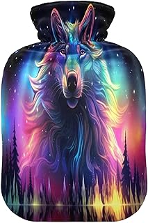 Wajiw Hot Water Bottle with Cover 1L Warm Water Bottle for Hot and Cold Compress Hot and Cold Therapies,Hand Feet Warmer,Wolf