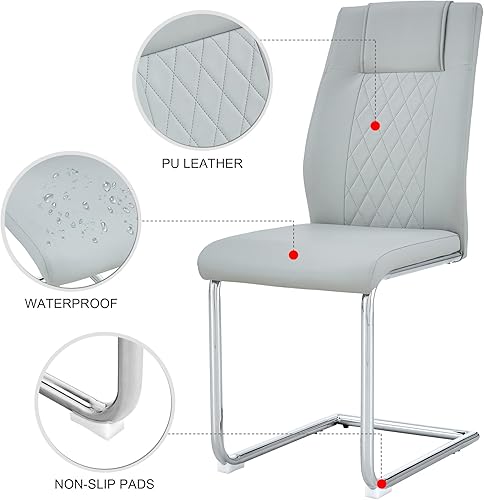 Miniatura 7 de Juego de mesa de comedor para 6, juego de sillas de cocina de 6, juego de comedor moderno con mesa de 63' de mármol y sillas tapizadas de PU para la