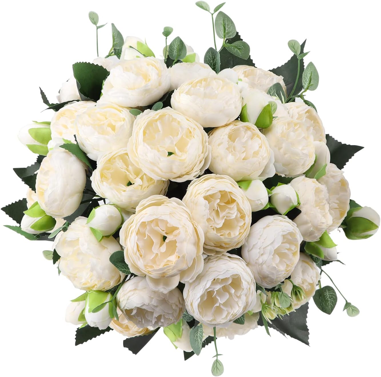 Hoikwo 4 Bunches Small White Peony Artificial Flowers (20 Peony Heads), Silk Fake Fake Silk Flowers Bouquet with Stems for Home Wedding Party Table Centerpieces