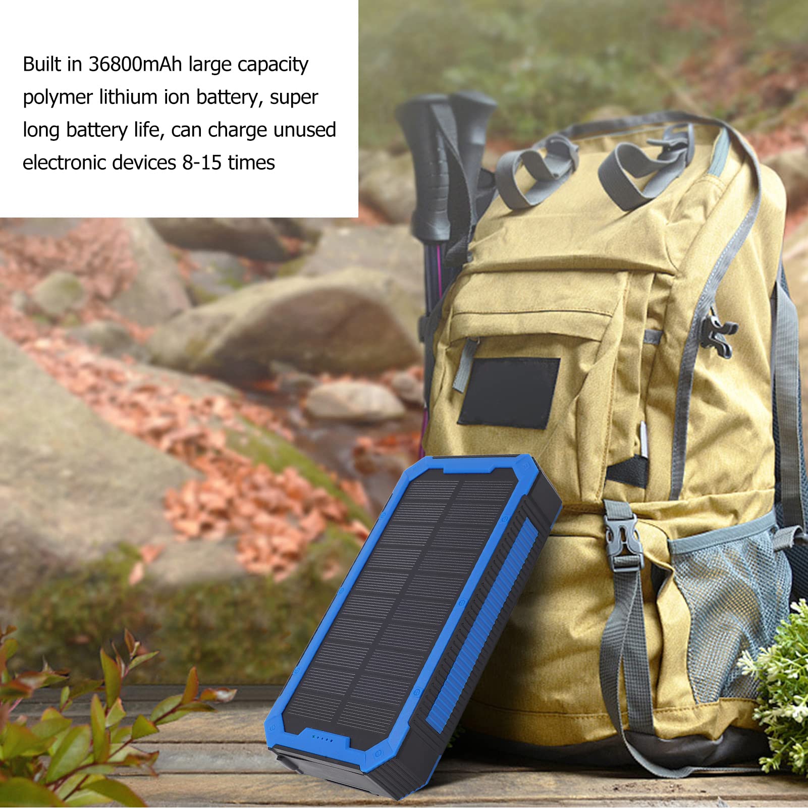 Chargeur Solaire Power Bank 36800 MAh avec Charge Rapide sans Fil, 4 Sorties USB, Entrée, 34 LED pour Le Camping en Plein Air, la Randonnée, Les Voyages