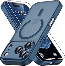 Magnetic Case for iPhone 17 Pro with 1 Piece Tempered Glass, Compatible with Magsafe, Military Grade Drop Protection, Translucent Matte Ultra-Thin Cover, Dark Blue