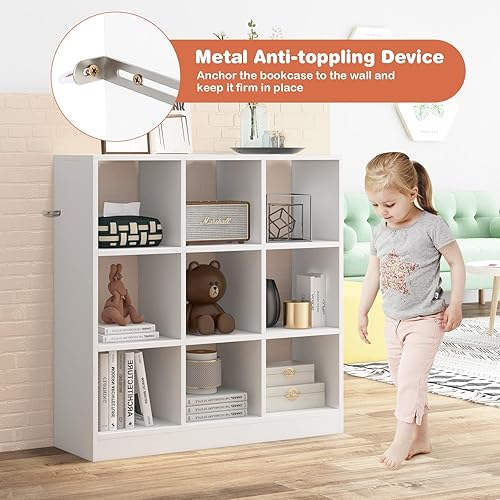 Miniatura 22 de Costzon Organizadores y almacenamiento de juguetes, estantería de madera blanca de 4 cubos para niños para libros, organización de exhibición de