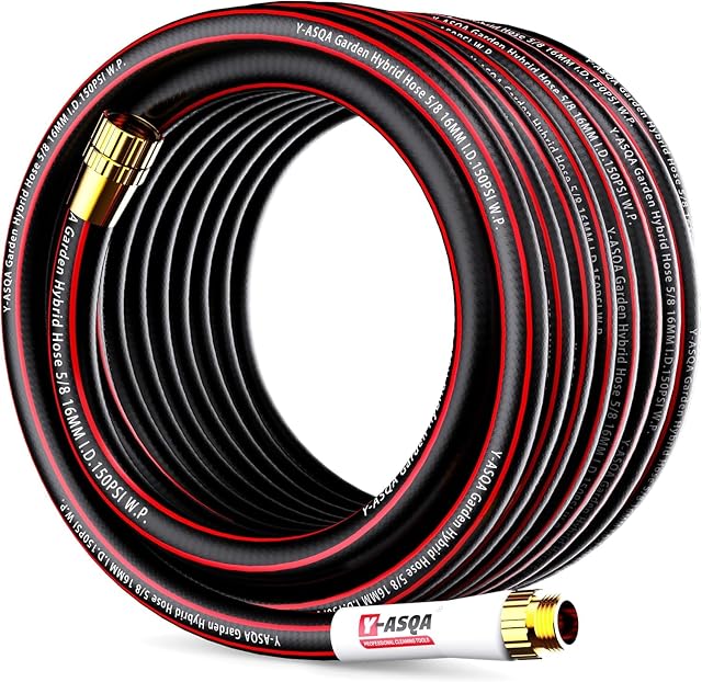 YASQA Tuyau de jardin lourd 100 5/8 pouce, preuve de fuite de l'entrepreneur durable Non Kink Easy Coil tuyau flexible noir & Tuyau d'eau 100ft