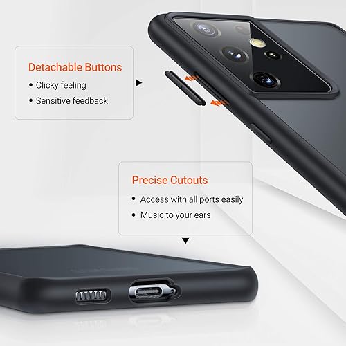 Miniatura 7 de TORRAS Funda compatible con Samsung Galaxy S21 Ultra, probada en caídas de grado militar, funda S21 Ultra, parte trasera dura mate translúcida con