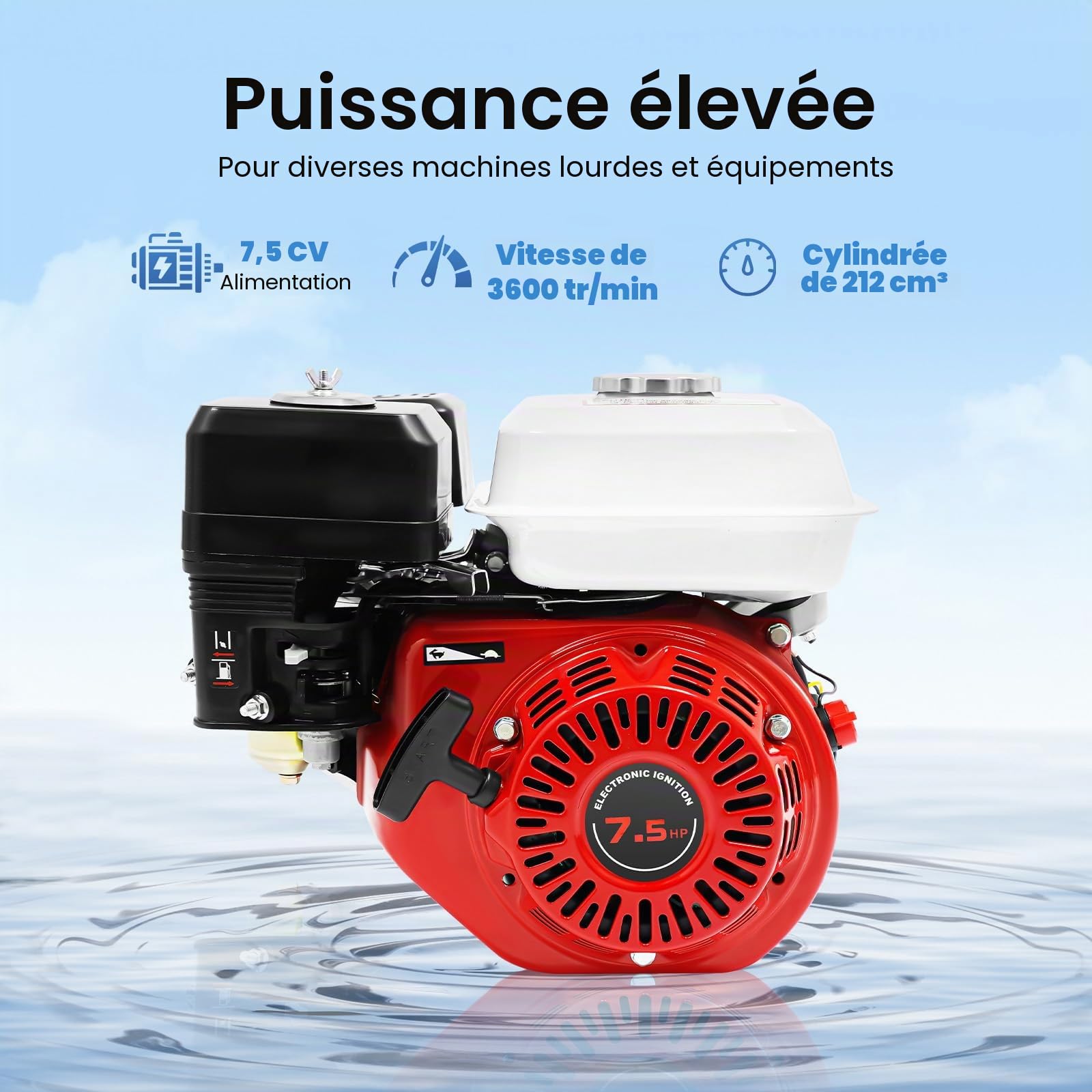 Moteur à essence 4 temps 7,5 CV, 215 ml/9,09 oz - Moteur à essence Go Kart - Moteur industriel - Moteur de rechange - Moteur d'entraînement pour charges lourdes - Rouge