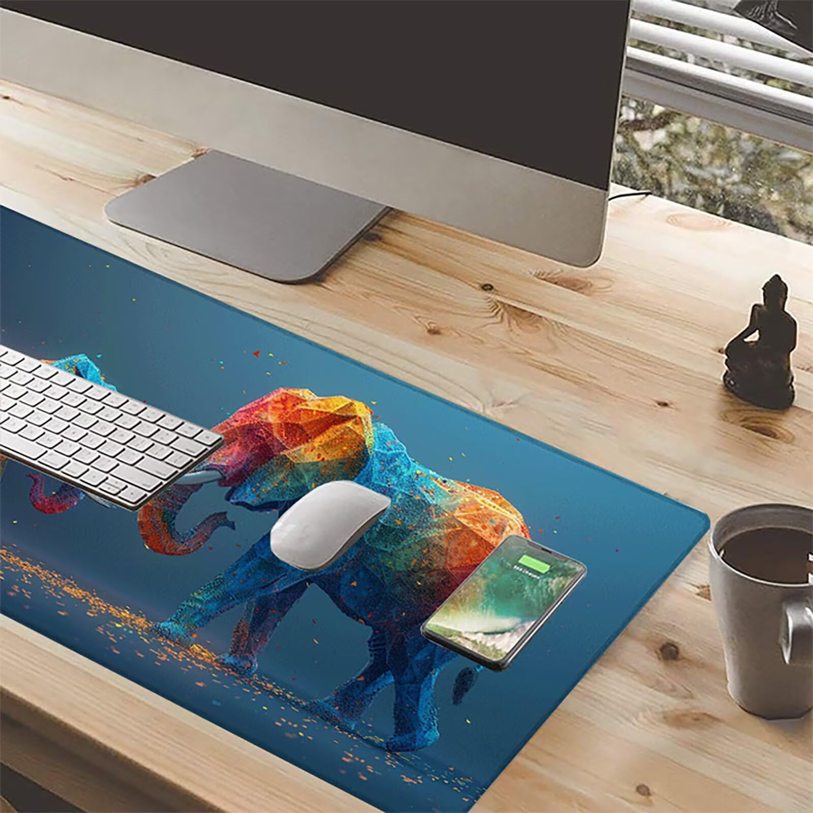 Elefante Alfombrilla Ratón Gaming XXL 1500 x 800 mm, Alfombrilla Gaming Color Mousepad con Base de Goma Antideslizante, Impermeable Desk Mat para Teclado y Raton, Accesorios Gaming, Regalos 2-S