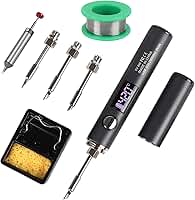 Kit de ferro de solda sem fio, caneta de solda USB-C recarregável com tela OLED, ferro de solda portátil alimentado por bateria para reparo de eletrônicos, inclui 3 pontas e fio de solda sem