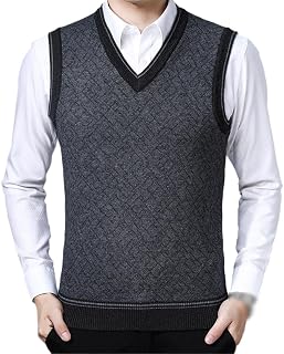 REHJJDFD Man Plaid Pattern Slim Sweaters Vest Male Sleeveless Knit Cashmere Sweater