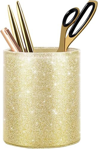 Miniatura 24 de WAVEYU - Portalápices, taza de lapices para escritorio para mujeres y niñas, lujoso soporte para brochas de maquillaje de cuero PU grande,