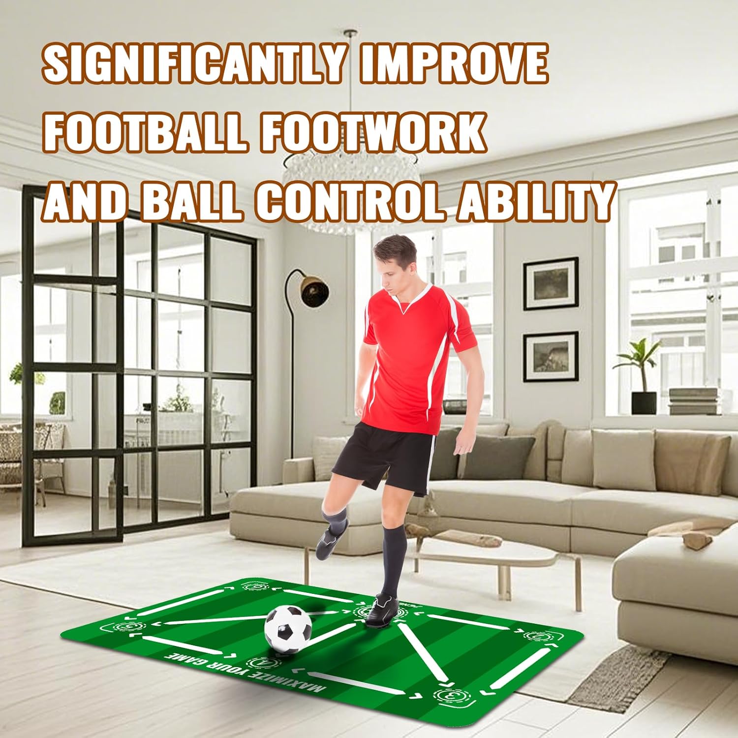 Soccer Training Equipment,Soccer Training Mat Improve Strength,Agility and Coordination,Anti-Slip Silent Absorption Soccer Footwork Training Mat,Soccer Trainer for Indoor/Outdoor Drills