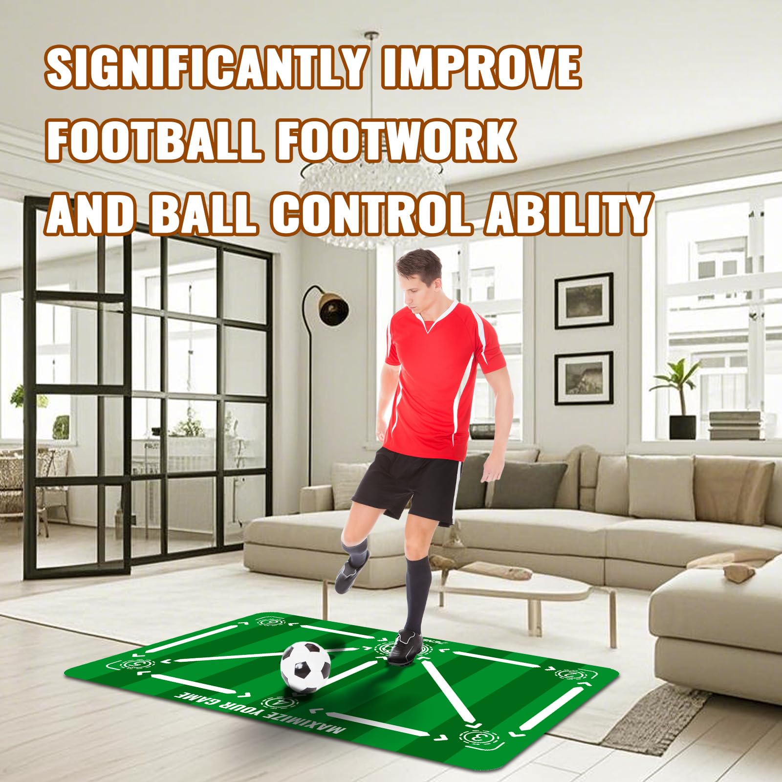 Soccer Training Mat with Soccerball socks-Non-Slip Soccer Training Equipment for Adults and Professional Athletes to Boost Speed, Strength & Coordination | Soccer Trainer for Indoor/Outdoor Drills