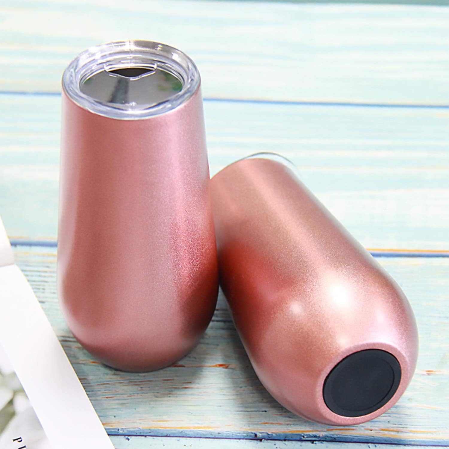 Sivaphe 6 Ounce Stemless Champagne Flutes with Lid, Small Stainless Steel Resuable Toaste Mug, Rosegold Insulated Champagne Tumbler 2 Pack - Image 2