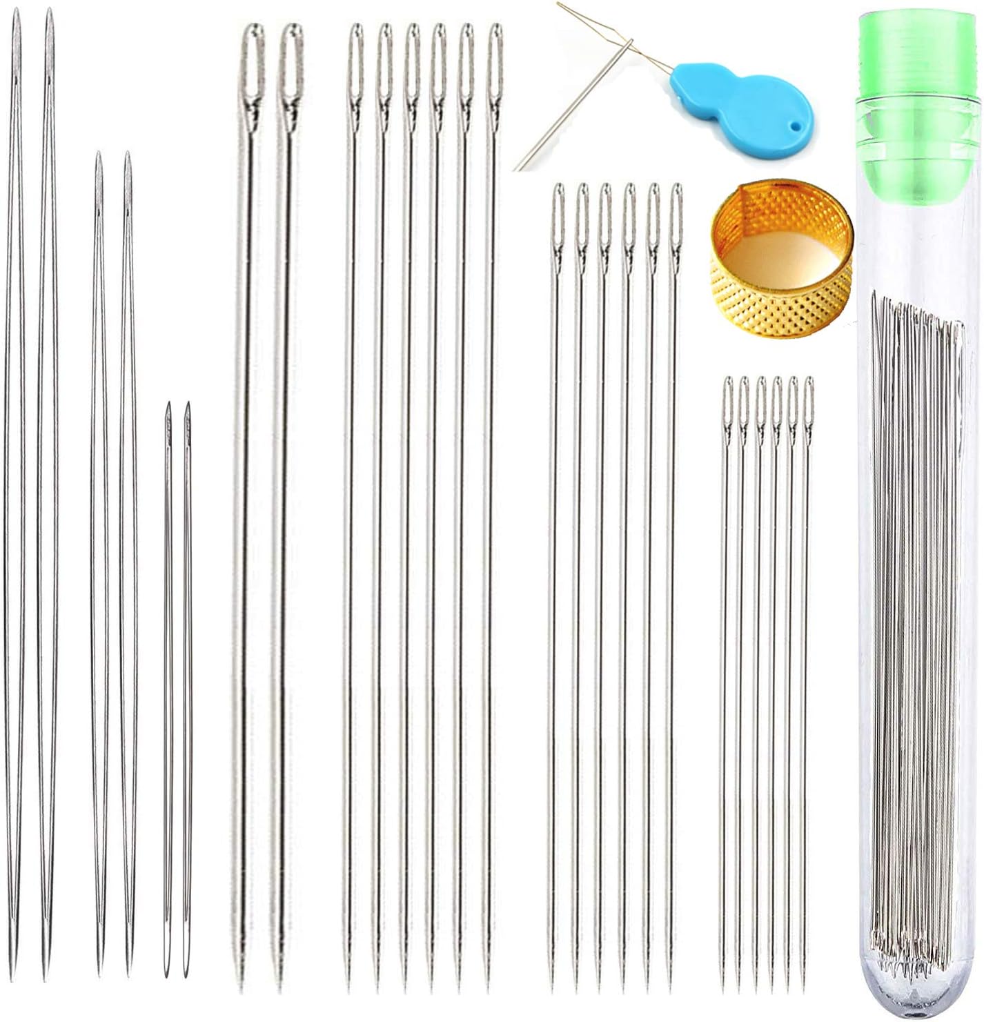 Y-Axis 26 Pcs Assorted Beading Needles Including 6 Pcs Big Eye Beading Needles + 20 Pcs Long Straight Beading Thread Needles with Needle Bottle